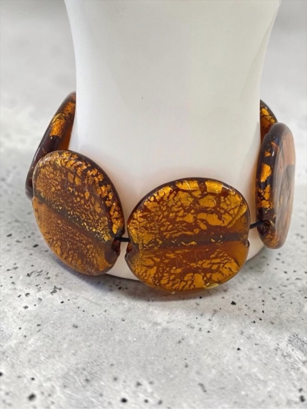 Vintage Murano Style Glass Disc Stretch Bracelet Boho Y2K Italian Art Jewelry 90